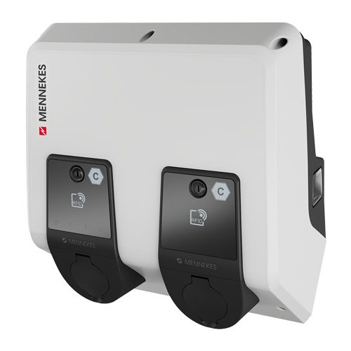 MENNEKES PROFESSIONAL+ Twincharge dupla fali elektromos autó töltő (2 x 22 kW, Plug&Charge, smart, fizetős, fogyasztásmérővel)